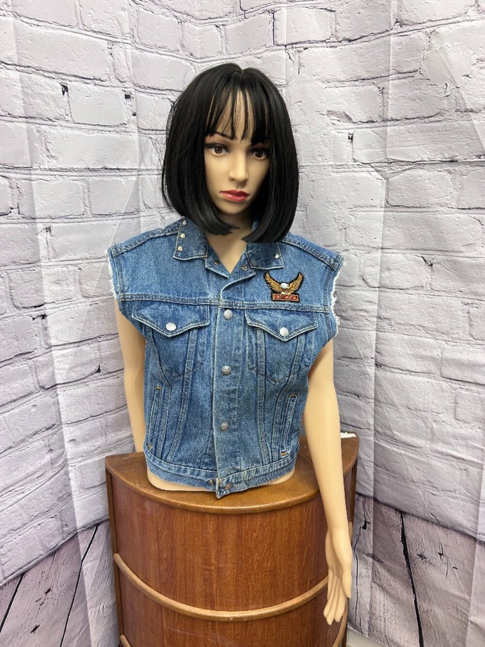 Vintage Harley-Davidson Denim Vest - RARE American Flag and Sewn Eagle Patch!